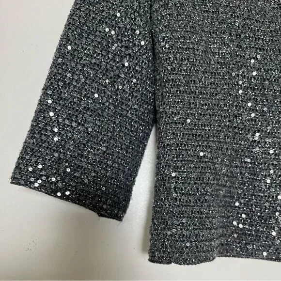Elie Tahari Y2K Crop Glittery Jacket Womens Small Crochet Sequined Blazer Gray - Picture 6 of 11